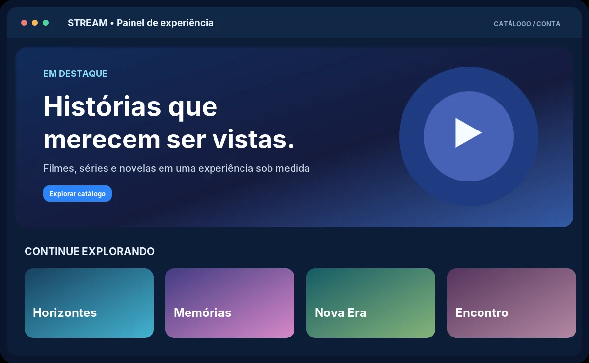 Interface demonstrativa de catálogo da plataforma de streaming